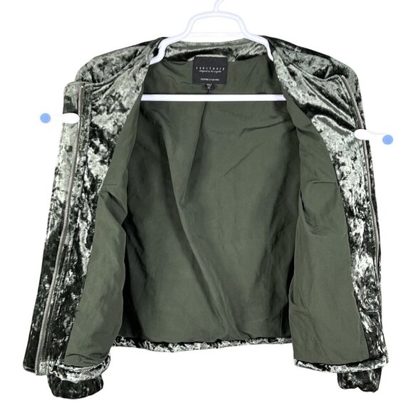 Sanctuary Womens M Crushed Velvet Zip Jacket Olive Green Dark Academia Timeless - Picture 6 of 16